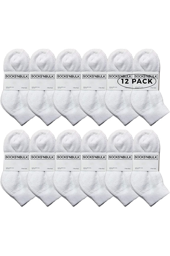 SOCKS'NBULK 12 Pairs Of Kids White Cotton Low Cut Ankle Socks (Sock Size 6-8)