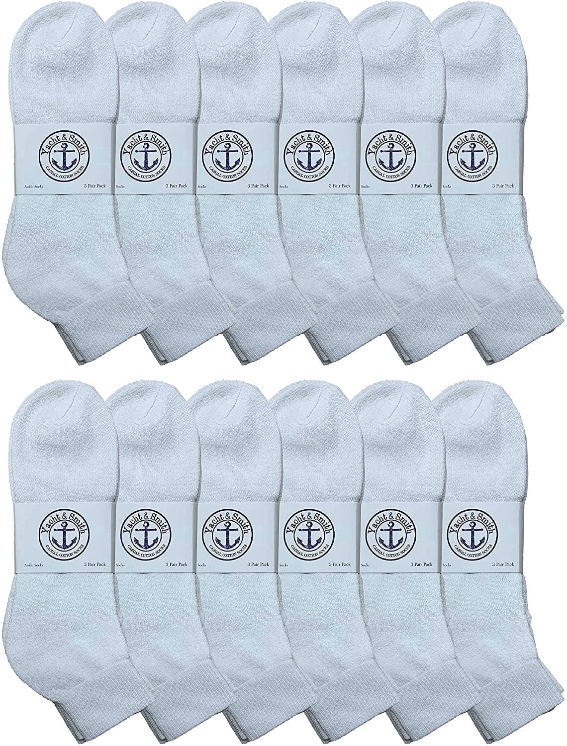 SOCKS’NBULK 12 Pairs Of Mens White Athletic Sports Ankle Socks, Cotton Size 10-13