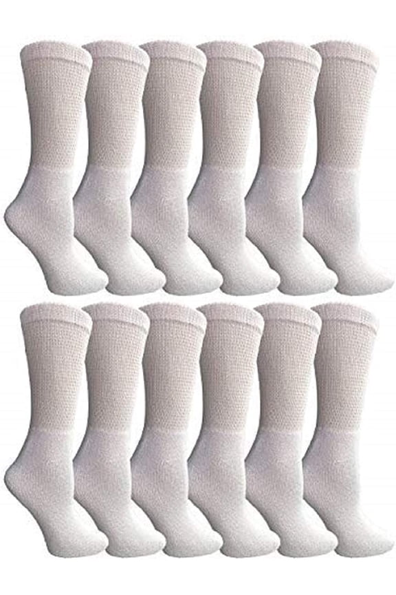 12 Pairs Of Womens Diabetic Crew Socks Ringspun Cotton For Neuropathy Edema (White)