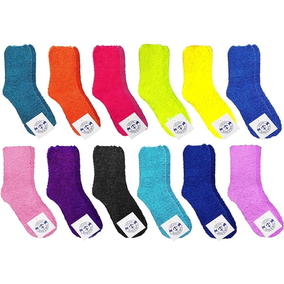 SOCKS'NBULK 12 Pairs Women Fuzzy Socks Crew Socks, Warm Butter Soft (Solid Assorted 12 Pack)