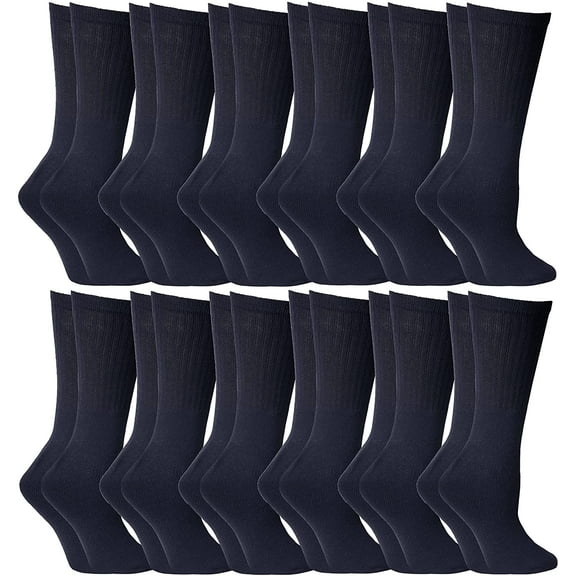 SOCKS'NBULK 12 Pairs Womens Loose Fit Non-Binding Soft Cotton Diabetic Crew Socks, Bulk Value Pack Women (9-11)