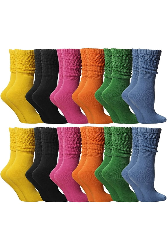 12 Pairs Womens Scrunched Slouch Socks, Cotton Boot Socks Bulk Pack