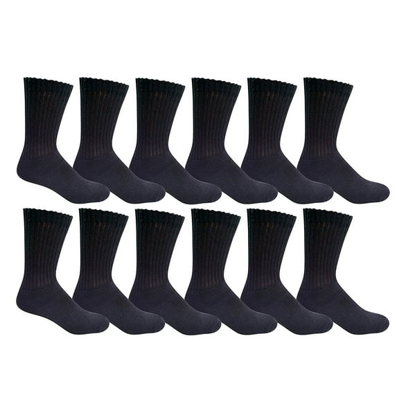 SOCKS'NBULK 12 Pairs of Boys Youth Value Pack Cotton Sports Athletic Children's Socks (9-11, Black)