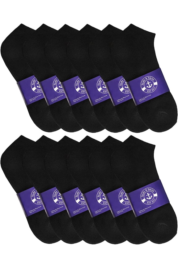 12 Pairs of Cheap Lightweight Low Cut Ankle Socks for Men, Black and White Bulk Sock Deal