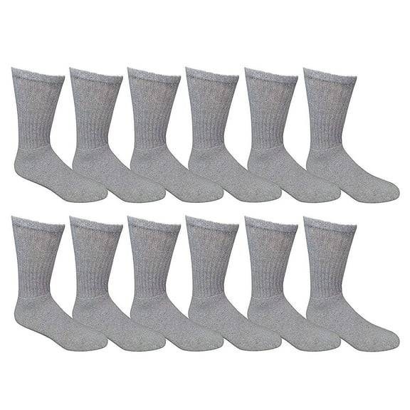 SOCKS’NBULK 12 Pairs of Mens & Women Crew Socks, Quality Ring spun Cotton Soft Athletic Socks (Gray, 9-11)