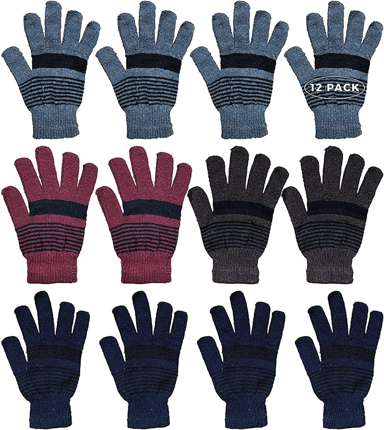 SOCKS'NBULK 12 Pairs of Winter Gloves Mens Womens and Kids Thermal