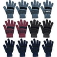 thumbnail image 1 of SOCKS'NBULK 12 Pairs of Winter Gloves Mens and Womens - Thermal Knit Stretchy Fuzzy Bulk Glove Colors (UNISEX STRIPE), 1 of 6
