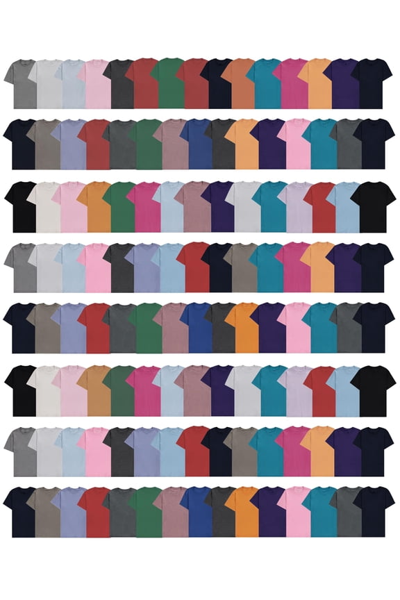 120 Pack Mens Cotton Crew Neck Short Sleeve T-Shirts Mix Colors Bulk Wholesale Tshirts Case