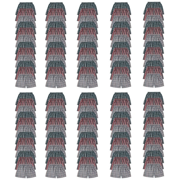 SOCKS'NBULK 120 Pack Wholesale Men's Tag Free Woven Boxer Shorts, Relaxed Fit, Underwear Bulk for Men, Donations Shelters Assorted Color Cases (Small)