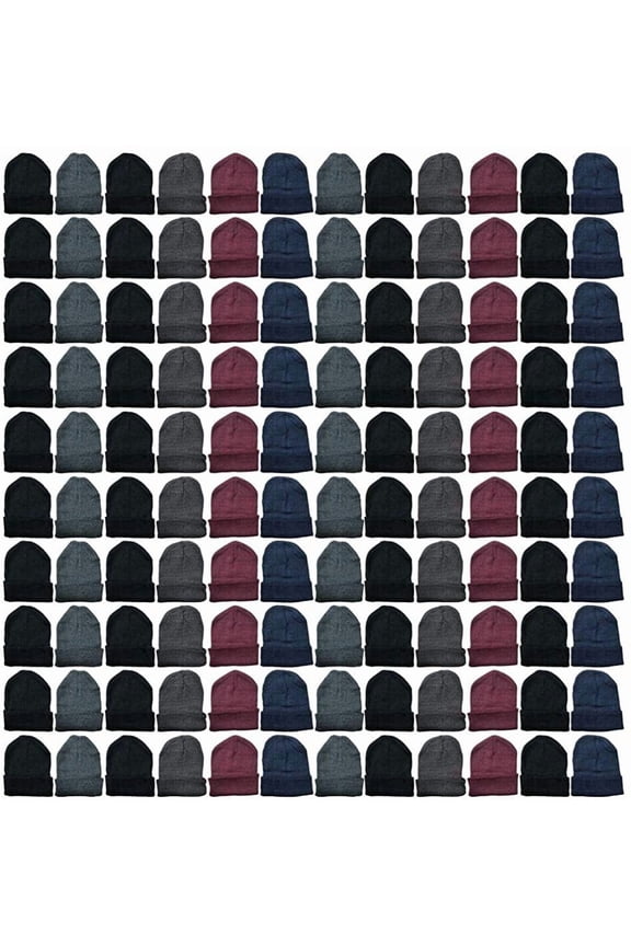 144 Pack Bulk Stretch Thermal Beanie Skull Caps, Unisex Winter Hats