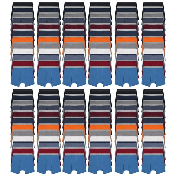 SOCKS'NBULK 144 Pack of Mens Boxer Briefs Wholesale, Colorful Cotton Mens Underwear in Bulk, Donating For Homeless Shelters, Charity, Up to 3XL