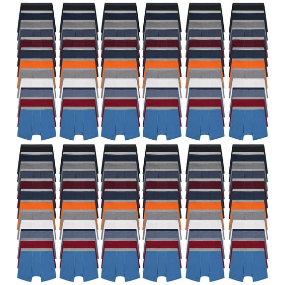 SOCKS'NBULK 144 Pack of Mens Boxer Briefs Wholesale, Colorful Cotton Mens Underwear in Bulk, Donating for Homeless Shelters, Charity, up to 3XL