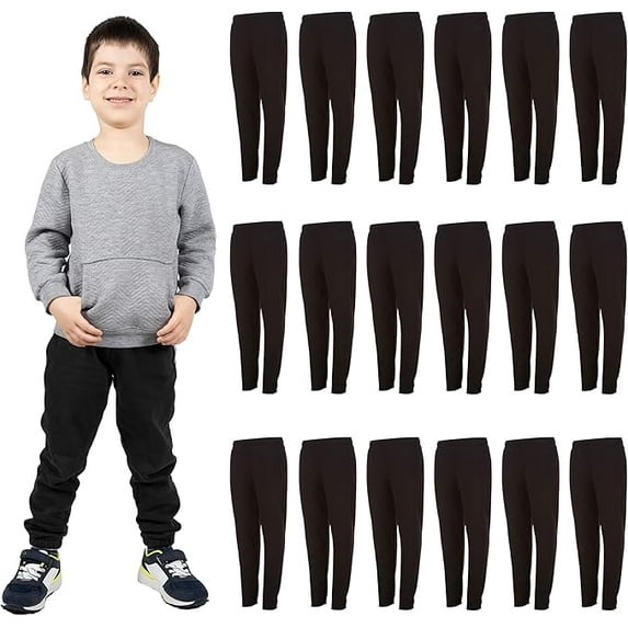 SOCKS'NBULK 18 Pack of Boys Jogger Bulk Sweatpants, Black, Comfy Lounge Joggers for Kids (Black, Small)