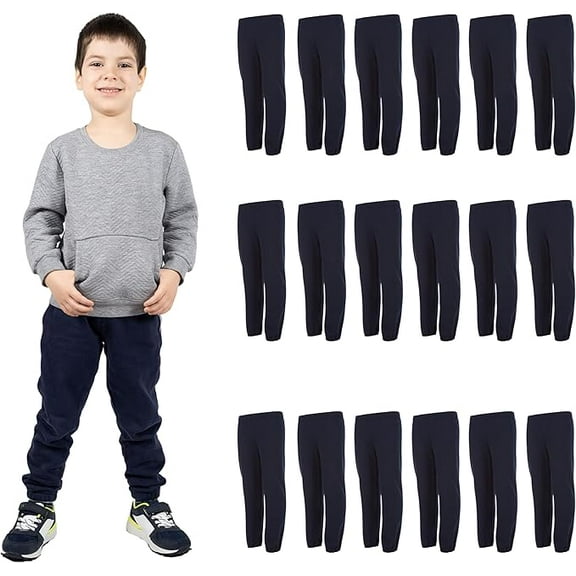 SOCKS'NBULK 18 Pack of Boys Jogger Bulk Sweatpants, Navy, Comfy Lounge Joggers for Kids (Navy, Large)