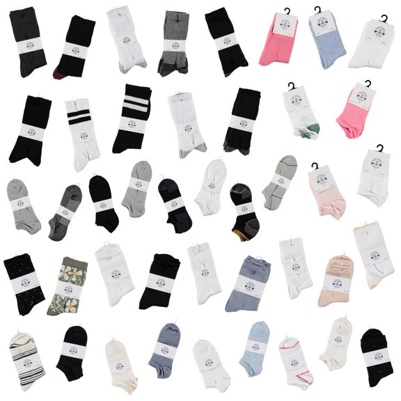 SOCKS'NBULK 180 Pairs of Sample Socks Mens, Women's, Kids, Crew and Ankle Socks - Mixed Assorted Random Colors Wholesale Lot Bulk, Great for Donating Shelters