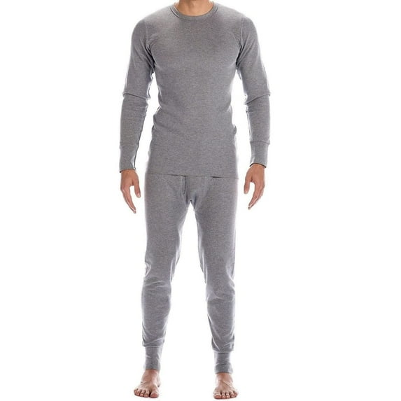SOCKS'NBULK 2 Piece Thermal Sets for Men, Base Layer Long Johns Underwear, Top & Bottom, Cotton, Solid Colors Charcoal Gray