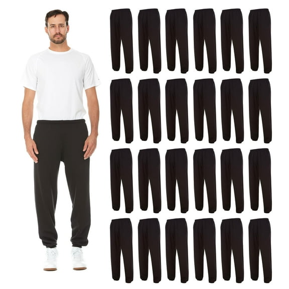 SOCKS'NBULK 24 Pack Adult Joggers Pants, Black Color Joggers Bulk Sweatpants Wholesale for Donations, Homeless