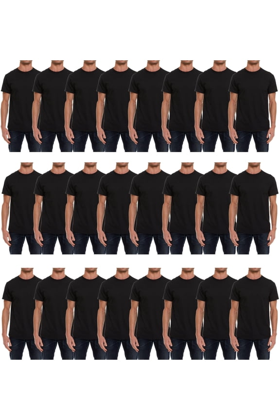 24 Pack Mens Cotton Crew Neck Short Sleeve Casual T-Shirts Black Lightweight Bulk (Black, X-Large)