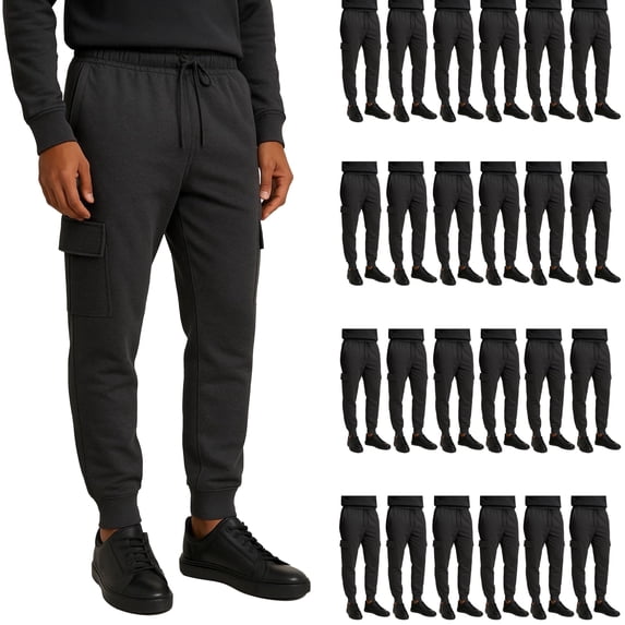 SOCKS'NBULK 24 Pack Mens Cotton Jogger Sweatpants, Assorted Colors & Sizes from S M L XL 2XL, Great for Homeless Shelter Donations, Cargo and Regular Pockets