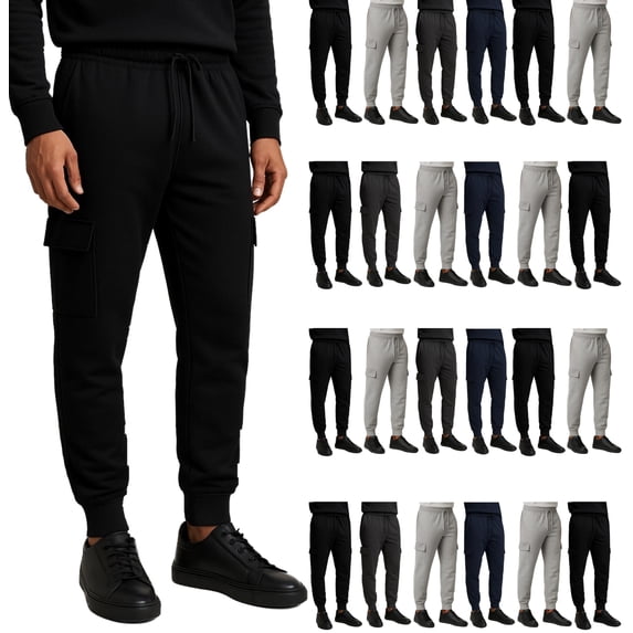 SOCKS'NBULK 24 Pack Mens Cotton Jogger Sweatpants, Assorted Colors & Sizes from S M L XL 2XL, Great for Homeless Shelter Donations, Cargo and Regular Pockets