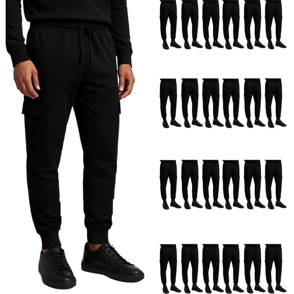 SOCKS'NBULK 24 Pack Mens Cotton Jogger Sweatpants, Assorted Colors & Sizes from S M L XL 2XL, Great for Homeless Shelter Donations, Cargo and Regular Pockets
