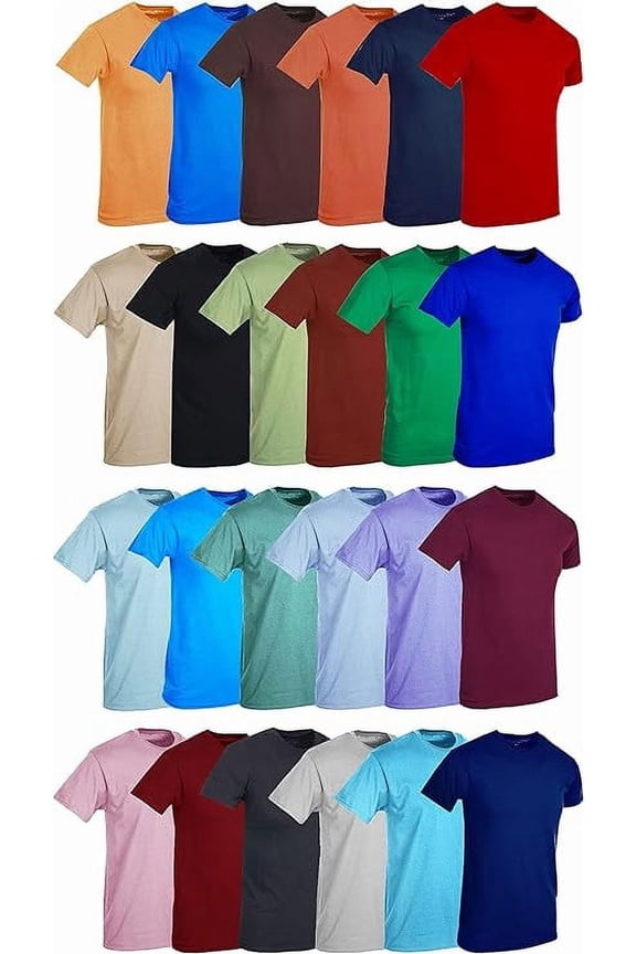 24 Pack Mens Cotton Short Sleeve Lightweight T-Shirts, Bulk Crew Tees for Guys, Mixed Bright Colors Bulk Pack (2X-Large)
