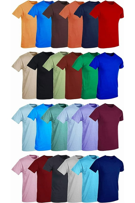 24 Pack Mens Cotton Short Sleeve Lightweight T-Shirts, Bulk Crew Tees for Guys, Mixed Bright Colors Bulk Pack (X-Large)