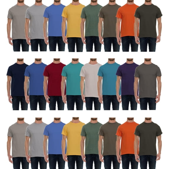 SOCKS'NBULK 24 Pack Mens Cotton Short Sleeve Lightweight T-Shirts, Bulk Crew Tees for Guys, Mixed Bright Colors Bulk Pack (2X-Large) Assorted