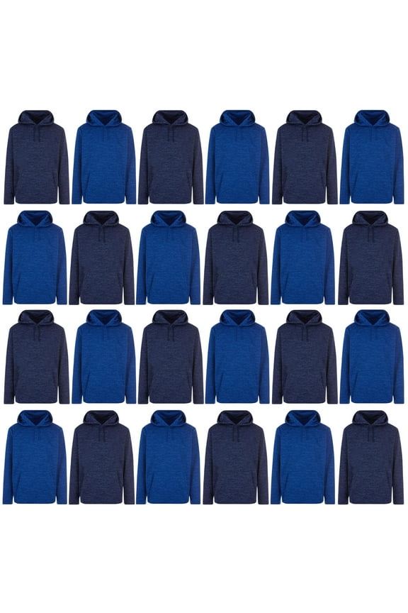 24 Pack Wholesale Hoodie Sweatshirts, Men's Women's Unisex Hoodies Cotton Blend, Bulk Adults Sweatshirt, Homeless Donation (Marled Navy and Royal Blue, 2X-Large)