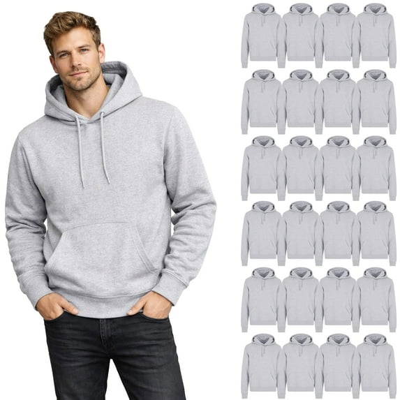 SOCKS'NBULK 24 Pack Wholesale Pullover Fleece Hoodies ASSORTED MIXED SIZES, Bulk Cotton Fleecen Non Zippered Sweatshirts for Men & Women, Shelter Donation, Shelters, Hoodie Case Heather Color