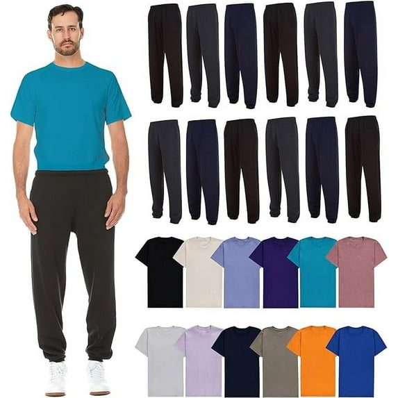 SOCKS'NBULK 24 Pack of 12 Mens Jogger Pants and 12 Assorted T-Shirts, Bulk Wholesale Popular Donation Charities Events