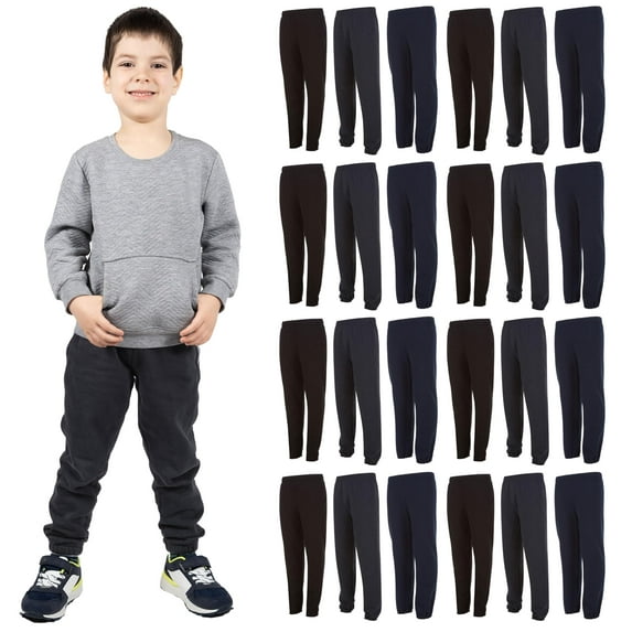 SOCKS'NBULK 24 Pack of Boys Jogger Bulk Sweatpants, Assorted Colors & Sizes from S,M,L,XL, Comfy Lounge Joggers for Kids