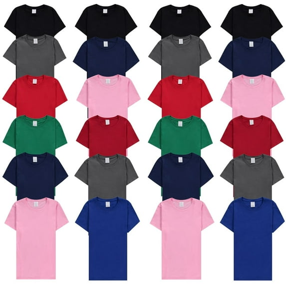 SOCKS'NBULK 24 Pack of Womens T-Shirts in Bulk, Cotton Blend Crew Neck Scoop Short Sleeve Tees Assorted Colors Bulk