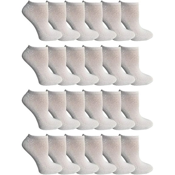 SOCKS'NBULK Womens 24 Pair Value Pack Cotton No Show Sport Athletic Socks, Bulk Pack (White/Gray Heel and Toe)