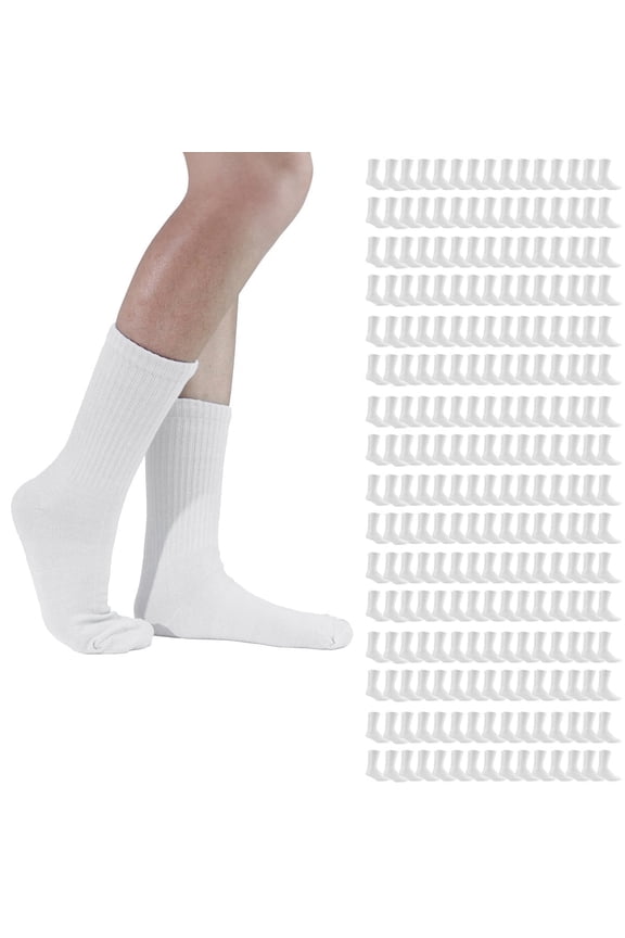 240 Pair Bulk Wholesale Crew Socks, Men Women Children, Cotton Basic Wear (Womens 9-11, White)