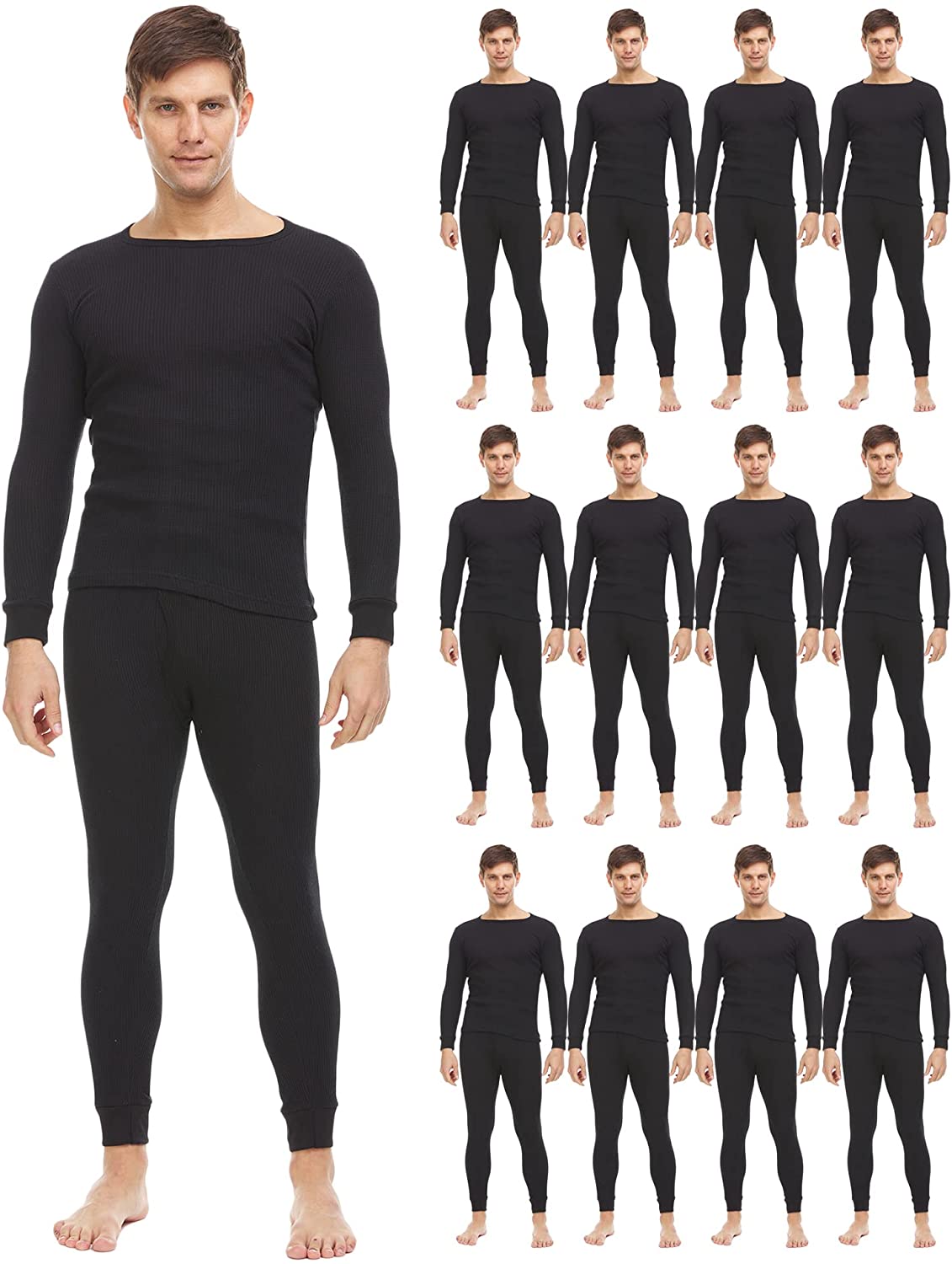 SOCKS NBULK 2pc Thermal Sets for Men Base Layer Long Johns Underwear Top Bottom Cotton Solid Colors XX Large 12 Pack Black Walmart