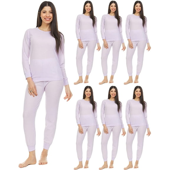 SOCKS'NBULK 2pc Thermal Sets for Woman, Base Layer Long Johns Underwear, Top & Bottom, Cotton, Solid Colors 12pk, 18pack