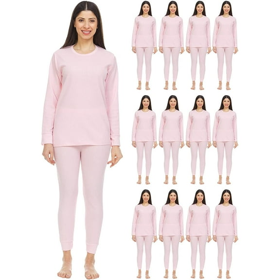 SOCKS'NBULK 2pc Thermal Sets for Woman, Base Layer Long Johns Underwear, Top & Bottom, Cotton, Solid Colors 12pk, 18pack