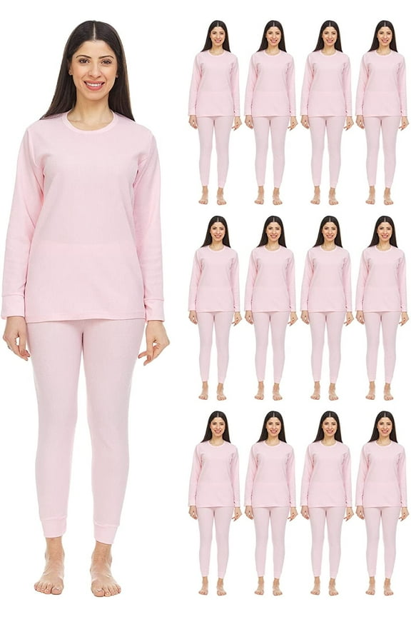 2pc Thermal Sets for Woman, Base Layer Long Johns Underwear, Top & Bottom, Cotton, Solid Colors 12pk, 18pack