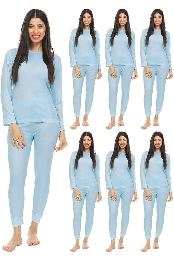 Wholesale Bulk 2pc Thermal Sets for Woman, Base Layer Long Johns Underwear, Top & Bottom, Cotton, Solid Colors 12pk, 18pack