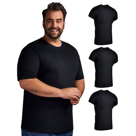 SOCKS'NBULK 3 Pack Mens Cotton Short Sleeve Lightweight T-Shirts, Bulk Crew Tees for Guys, Black Colors Bulk Pack