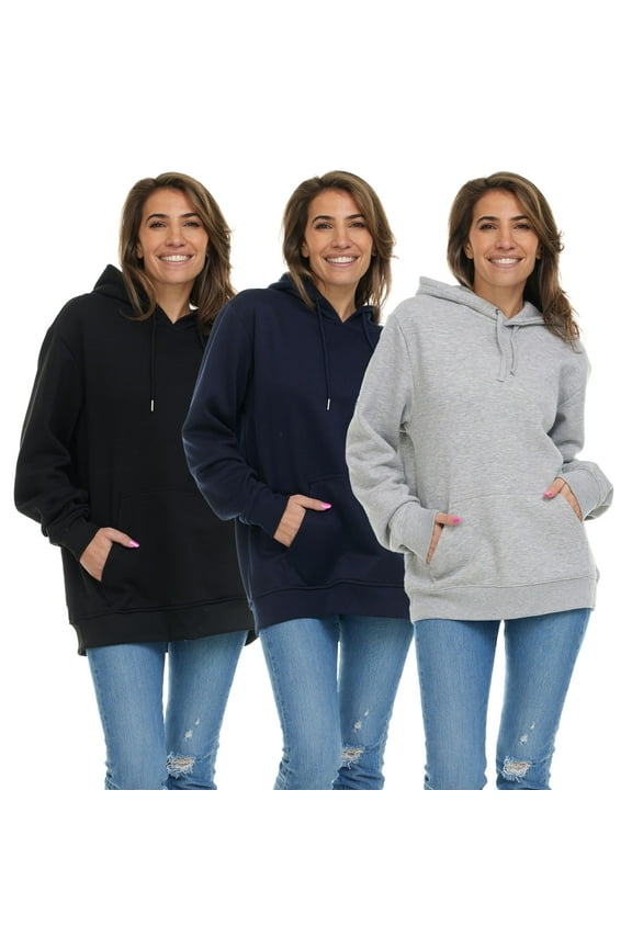 3 Pack Women's Hoodie Oversized Sweatshirts, Cotton Blend, Bulk Womens Hoodies Bulk Sweatshirt Pack, Color ASST, Size 3X-Large