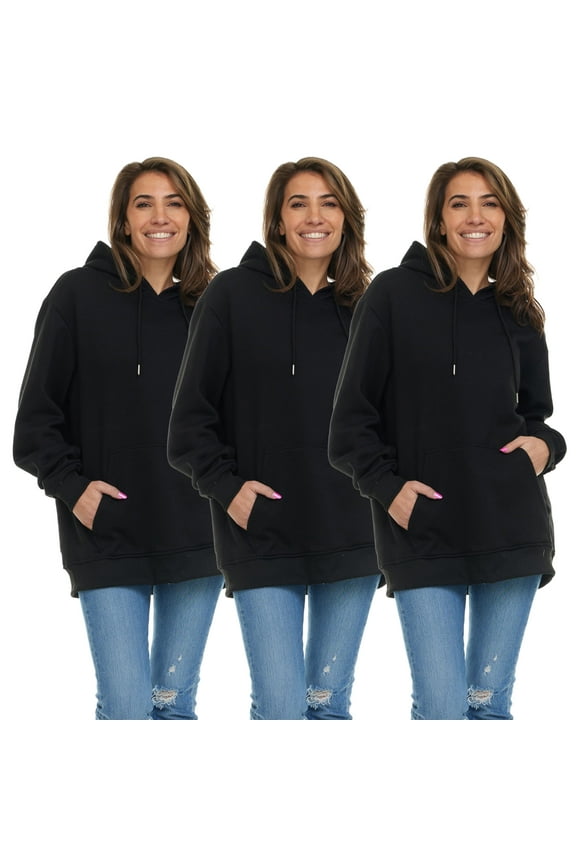 3 Pack Women's Hoodie Oversized Sweatshirts, Cotton Blend, Bulk Womens Hoodies Bulk Sweatshirt Pack, Color Black, Size Small