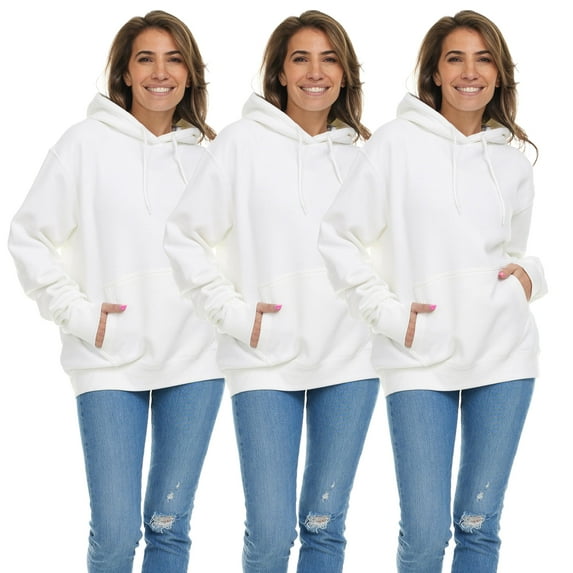 SOCKS'NBULK 3 Pack Women's Hoodie Oversized Sweatshirts, Cotton Blend, Bulk Womens Hoodies Bulk Sweatshirt Pack, Color White, Size Small