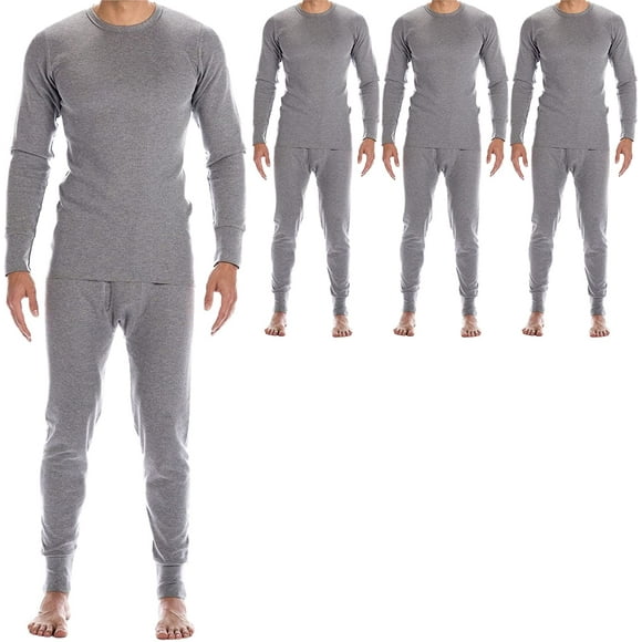 SOCKS'NBULK 3 Pack of 2pc Thermal Sets for Men, Base Layer Long Johns Underwear, Top & Bottom, Cotton, Solid Colors (Large, Charcoal Gray)