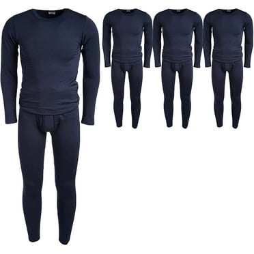 SOCKS'NBULK 3 Pack of 2pc Thermal Sets for Men, Base Layer Long Johns Underwear, Top & Bottom, Cotton, Solid Colors (X-Large, Navy Blue)