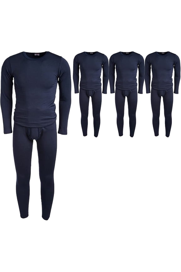 3 Pack of 2pc Thermal Sets for Men, Base Layer Long Johns Underwear, Top & Bottom, Cotton, Solid Colors (X-Large, Navy Blue)