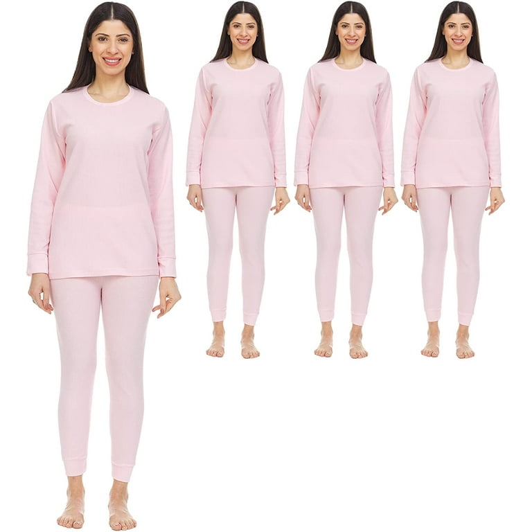 SOCKS NBULK 3 Pack of 2pc Thermal Sets for Women Base Layer Long Johns Underwear Top Bottom Cotton Solid Colors X Large Pink Walmart