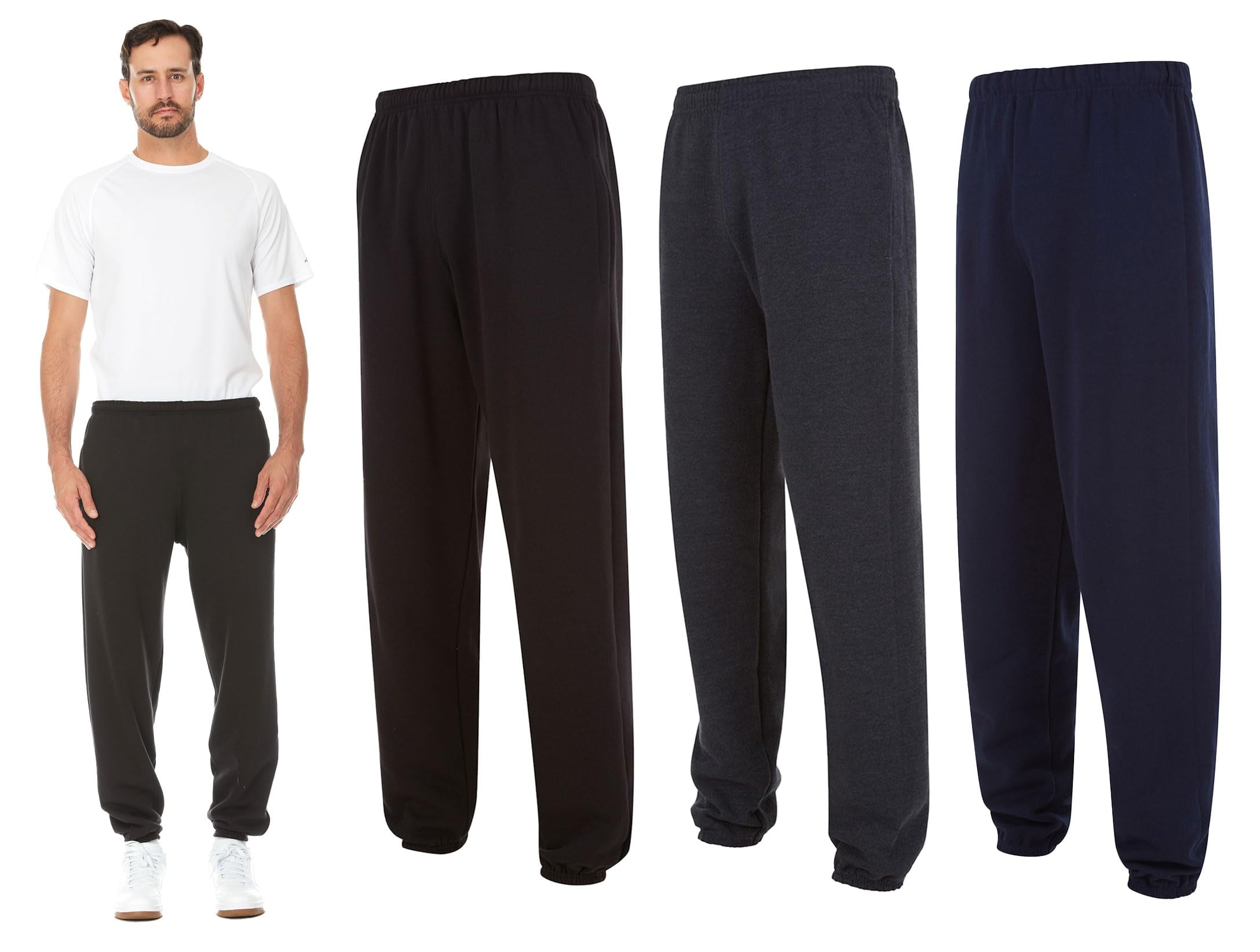 SOCKS'NBULK 3 Pack of Mens Jogger Bulk Sweatpants, Black Navy Gray