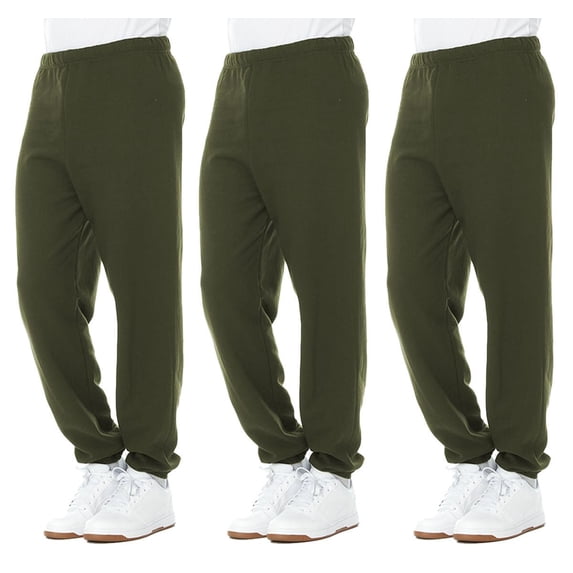 SOCKS'NBULK 3 Pack of Mens Jogger Bulk Sweatpants, Green, Comfy Lounge Joggers for Men Size (2X-Large)